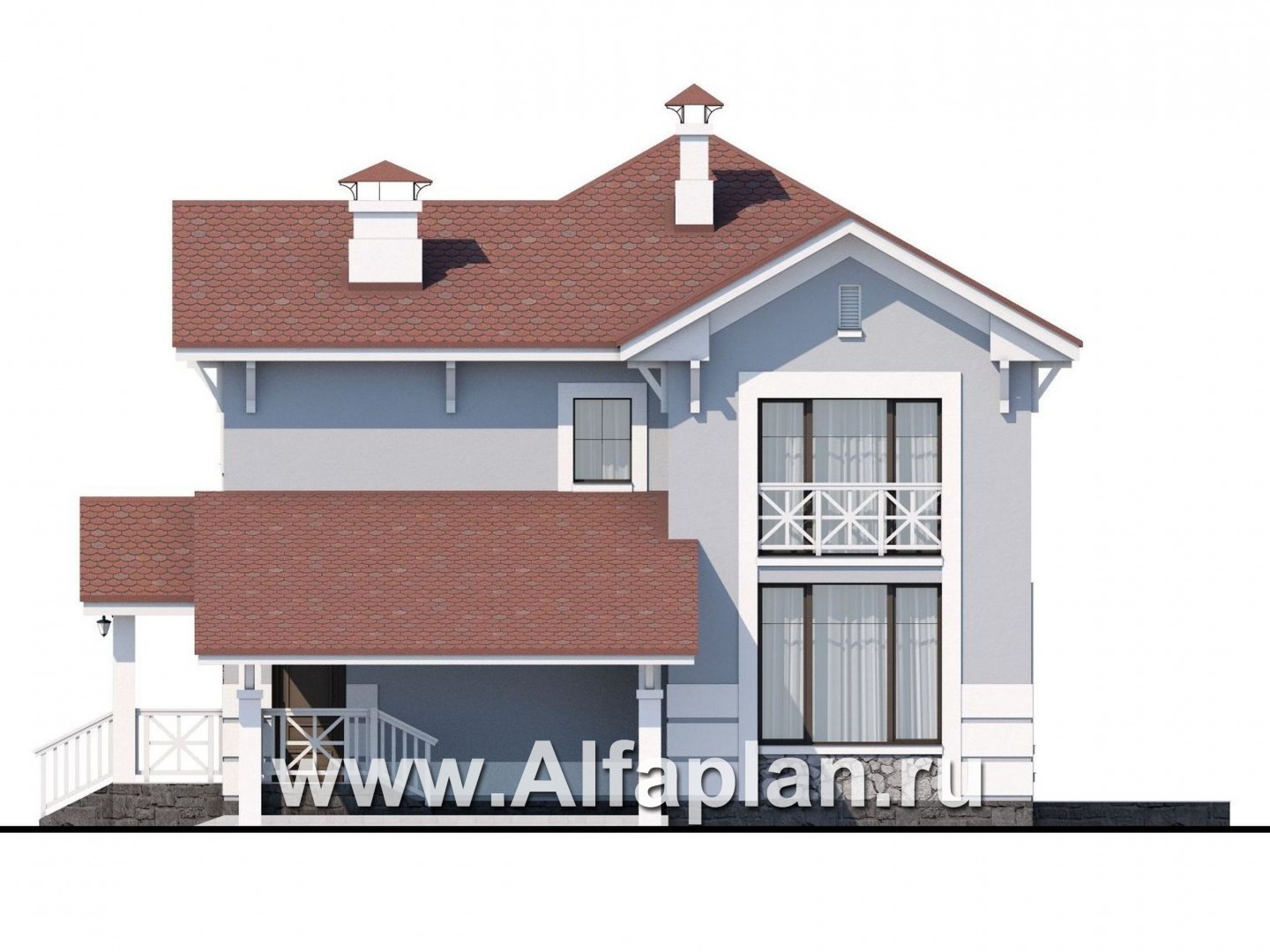 Проекты домов Альфаплан - «Линия жизни» - удобный дом для небольшой семьи - изображение фасада №2
