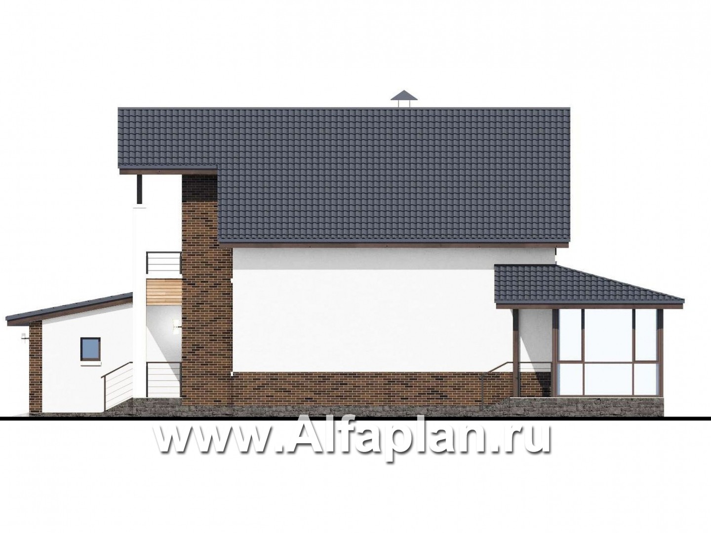 Проекты домов Альфаплан - «Галс» - двухэтажный коттедж со вторым светом и гаражом на два автомобиля - изображение фасада №2