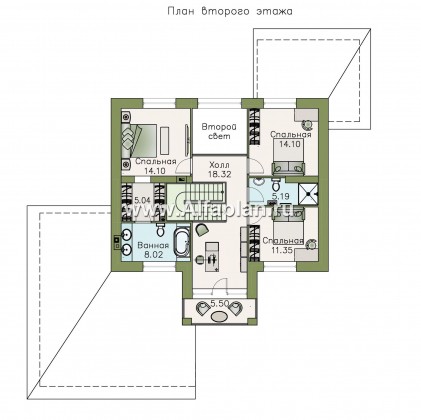 Проекты домов Альфаплан - «Галс» - двухэтажный коттедж со вторым светом и гаражом на два автомобиля - превью плана проекта №2