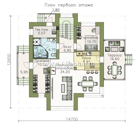Проекты домов Альфаплан - «Альтаир» - современный мансардный дом - превью плана проекта №1