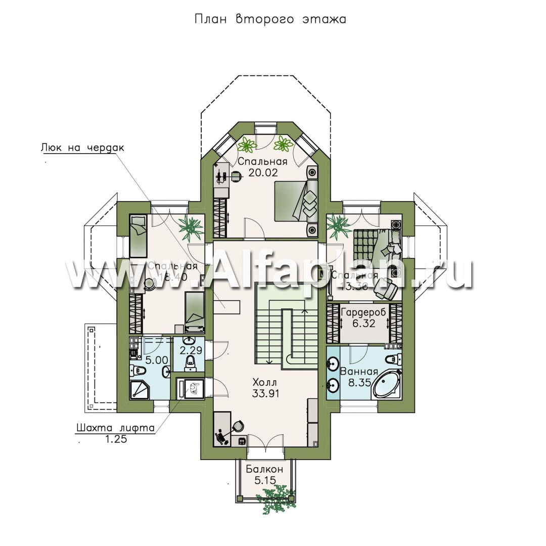 Проекты домов Альфаплан - «Головин плюс» - аристократический коттедж с бассейном в цоколе - план проекта №3