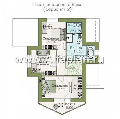 Проекты домов Альфаплан - «Якорь» - эффектный коттедж с оригинальным эркером - превью плана проекта №3