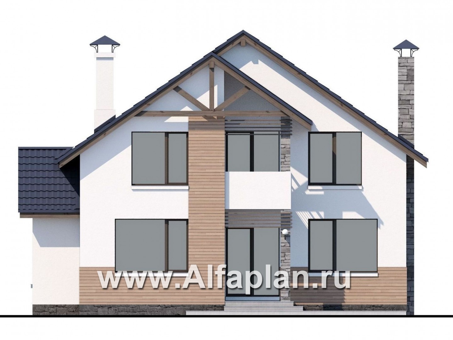 Проекты домов Альфаплан - Кирпичный дом «Валаам» с мансардой - изображение фасада №4