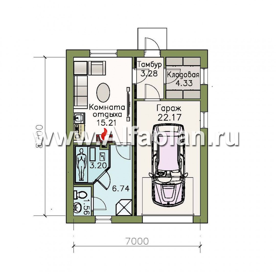 Проекты домов Альфаплан - Удобный хоз. блок с гаражом и баней - план проекта №1