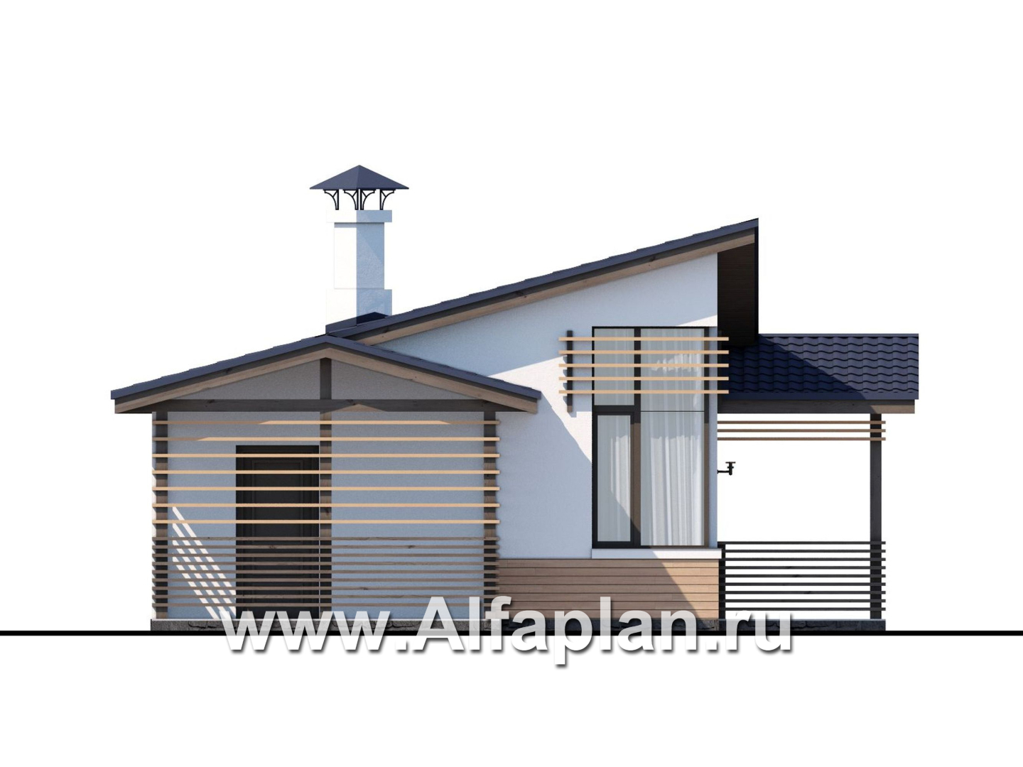 Проекты домов Альфаплан - Современная баня с угловым решением плана и оригинальной кровлей - изображение фасада №3