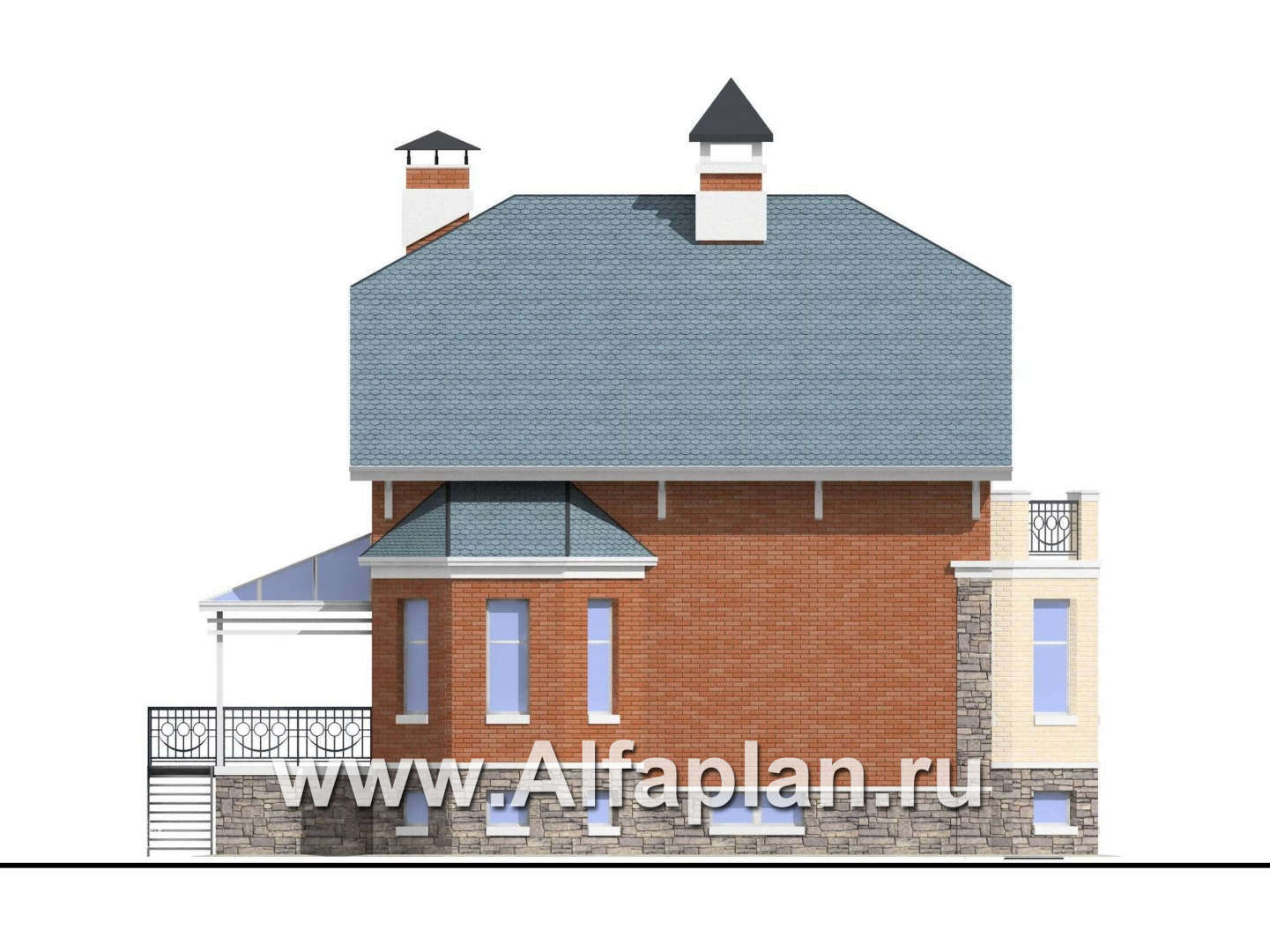 Проекты домов Альфаплан - «Лаура»- трехэтажный загородный дом с террасой - изображение фасада №3