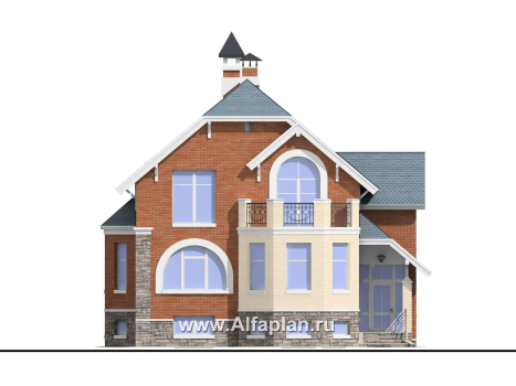 Проекты домов Альфаплан - «Лаура»- трехэтажный загородный дом с террасой - превью фасада №1