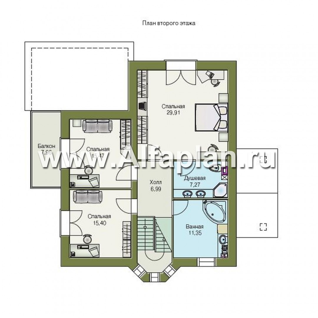 Проекты домов Альфаплан - «Лавиери»- проект дома с изящным крыльцом и эркером - план проекта №2