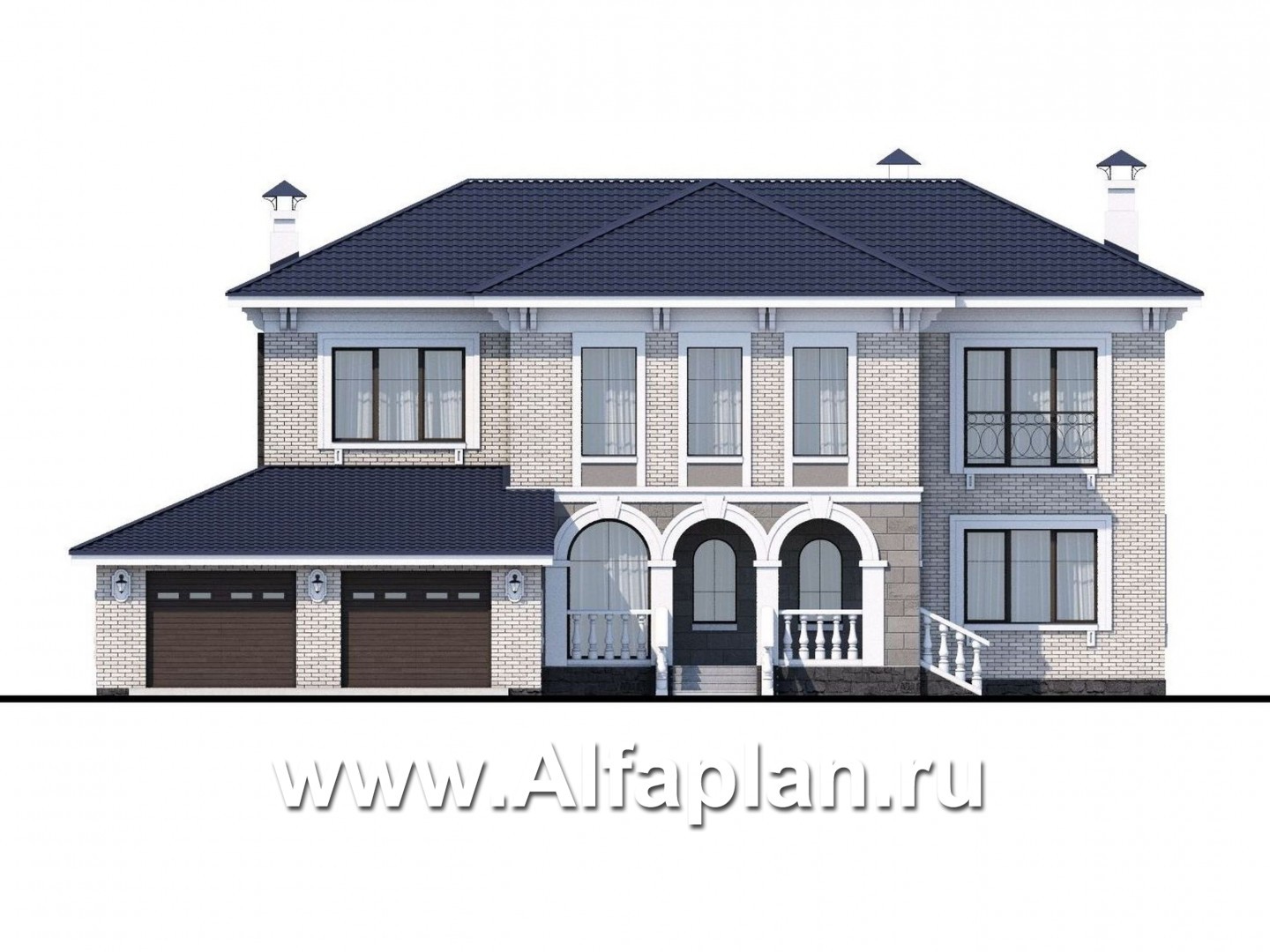 Проекты домов Альфаплан - «Меньшиков» - респектабельный особняк с гаражом - изображение фасада №1