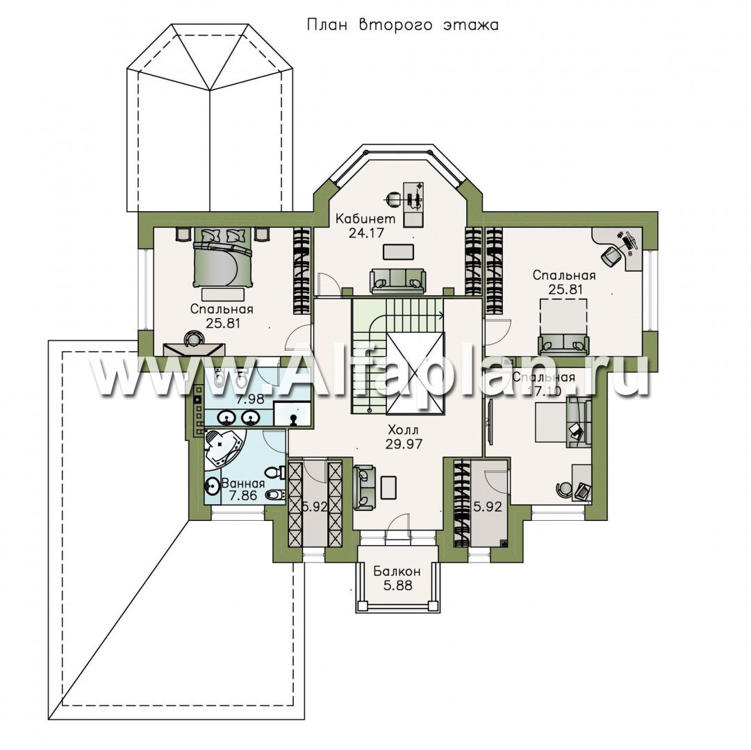Проекты домов Альфаплан - «Воронцов» - комфортабельная вилла для большой семьи - изображение плана проекта №2