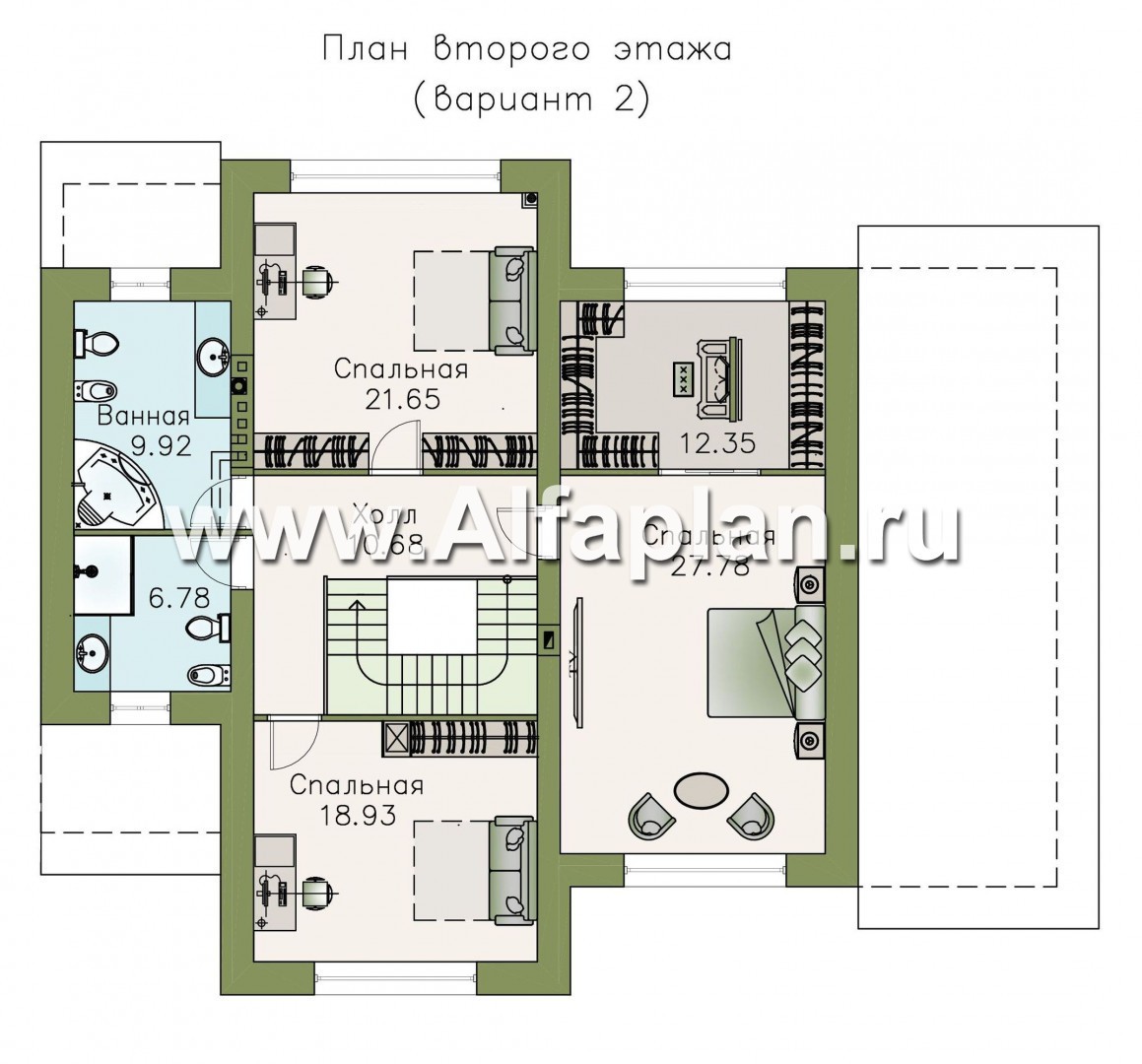 Проекты домов Альфаплан - «Патриций» - комфортабельный коттедж с большой верандой и террасой - план проекта №2