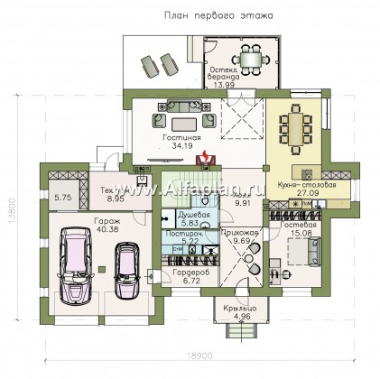 Проекты домов Альфаплан - «Мелодия света» - коттедж эффектными интерьерами и большим гаражом - превью плана проекта №1