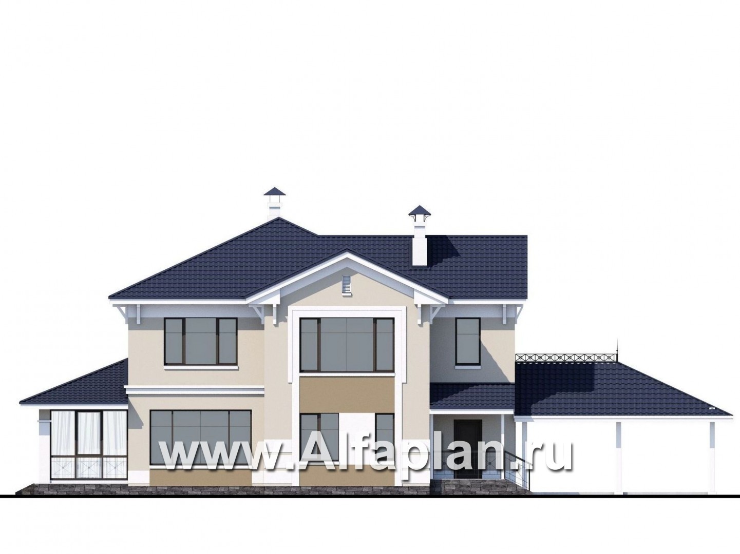 Проекты домов Альфаплан - «Патриций» - коттедж с большой верандой и террасой - изображение фасада №4