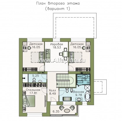 Проекты домов Альфаплан - «Седьмая высота» - проект двухэтажного современного дома с большой гостиной - превью плана проекта №2