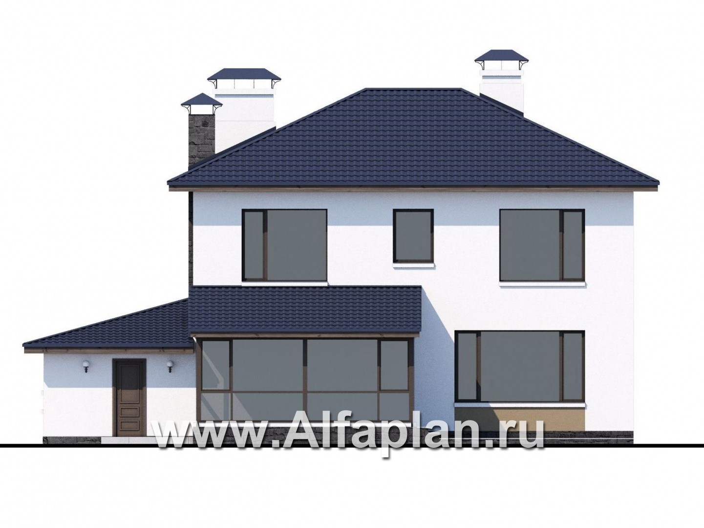 Проекты домов Альфаплан - «Седьмая высота» - современный коттедж с гаражом и просторной верандой - изображение фасада №4