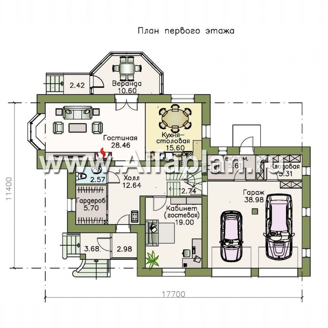 Проекты домов Альфаплан - «Приорат»- элегантный проект коттеджа - изображение плана проекта №1