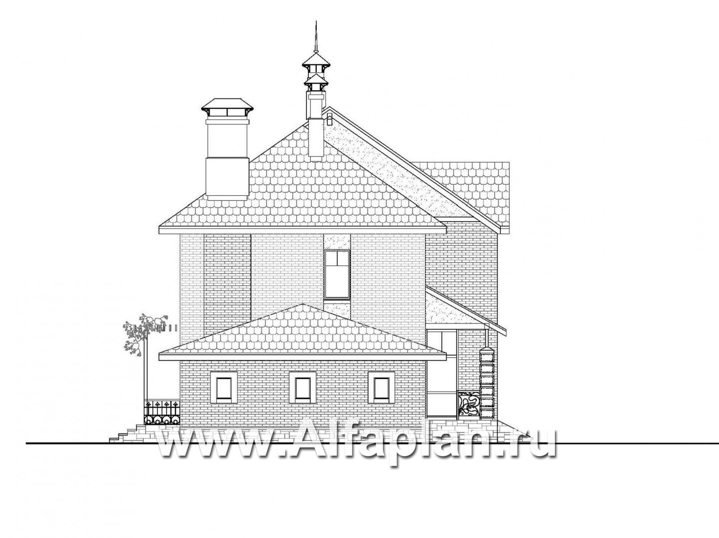 Проекты домов Альфаплан - «Дипломат Плюс» - дом с бильярдной и гаражом на два автомобиля - изображение фасада №4