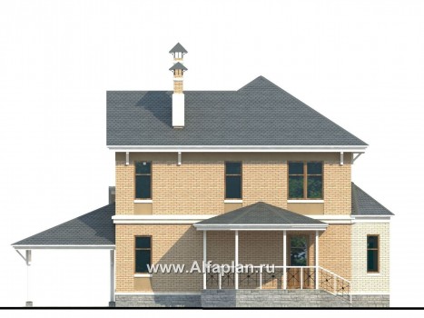 Проекты домов Альфаплан - «Гармония» - двухэтажный коттедж с навесом для машины и террасой - превью фасада №4