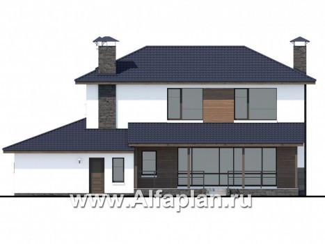 Проекты домов Альфаплан - «Мотивация успеха» - дом с гаражом, обращенный окнами в сад - превью фасада №4