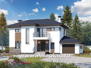 Проекты домов Альфаплан - «Мотивация успеха» - дом с гаражом, обращенный окнами в сад - превью основного изображения