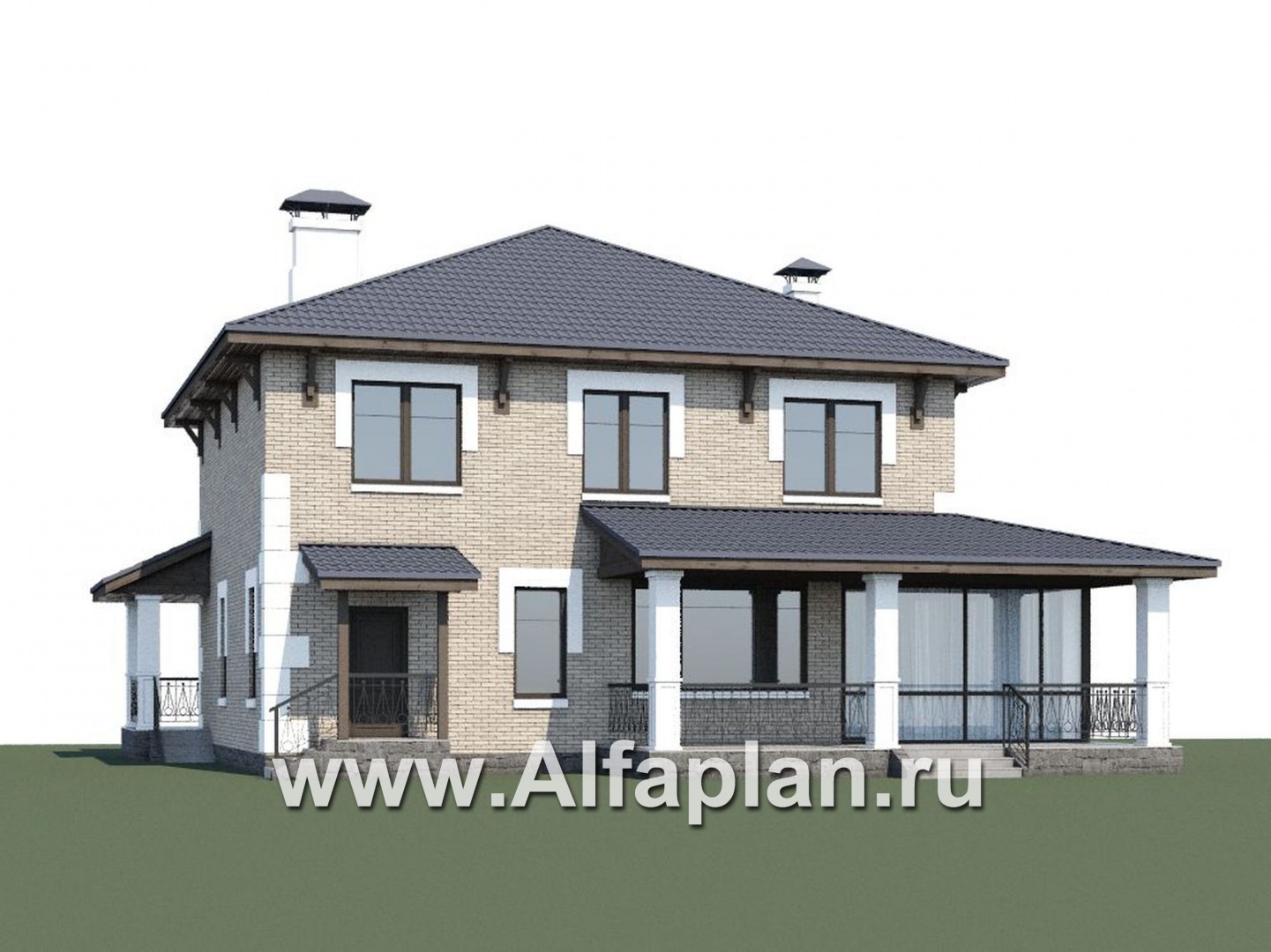 Проекты домов Альфаплан - «Земляничная поляна» - двухэтажный коттедж с большой верандой - дополнительное изображение №1