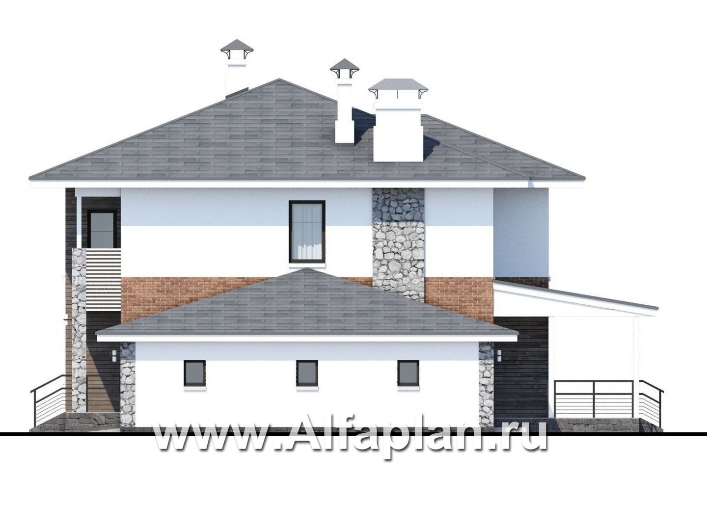 Проекты домов Альфаплан - «Сектор счастья» - стильный современный дом с гаражом - изображение фасада №2
