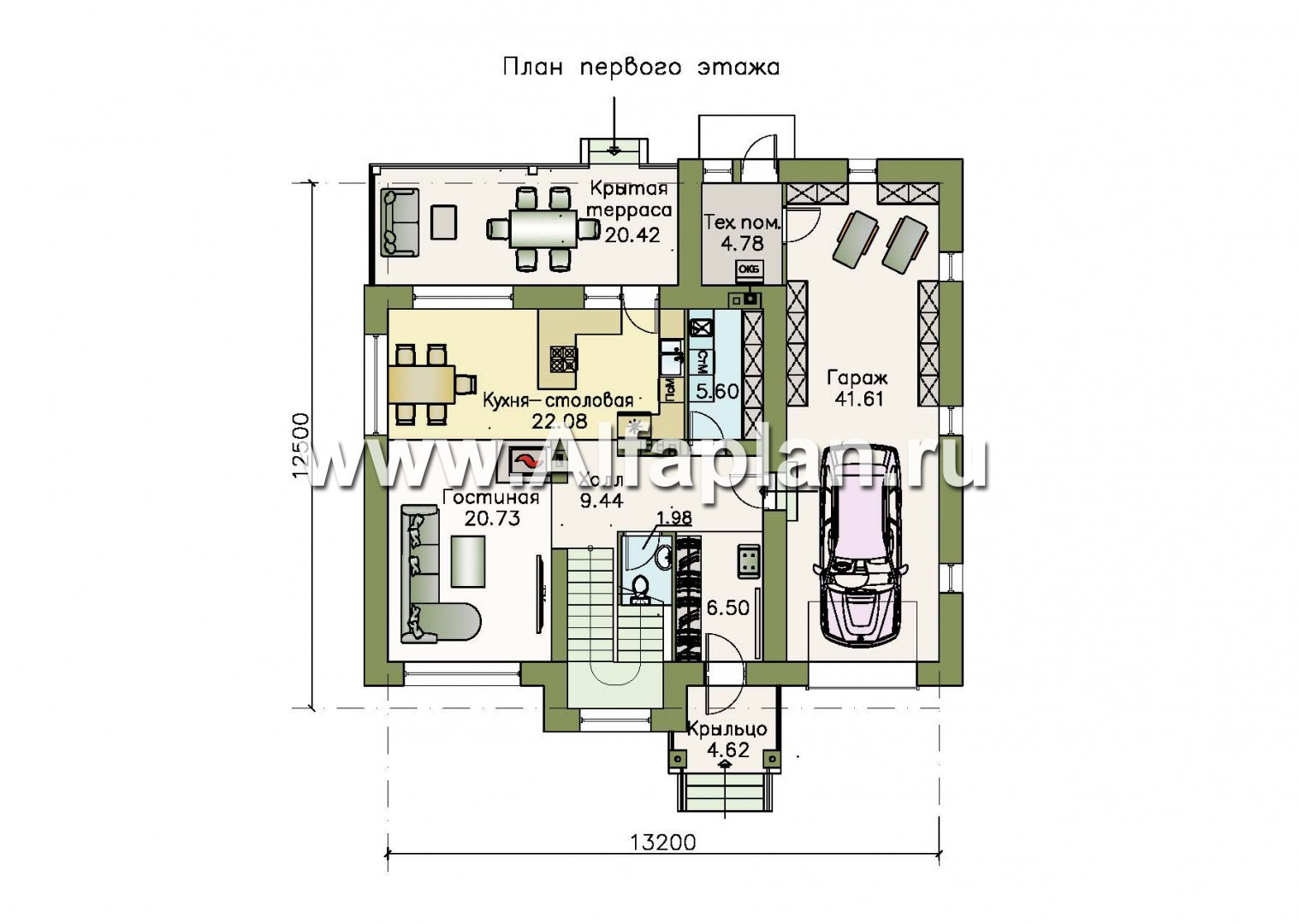 Проекты домов Альфаплан - «Приоритет» - современный экономичный дом с гаражом - план проекта №1