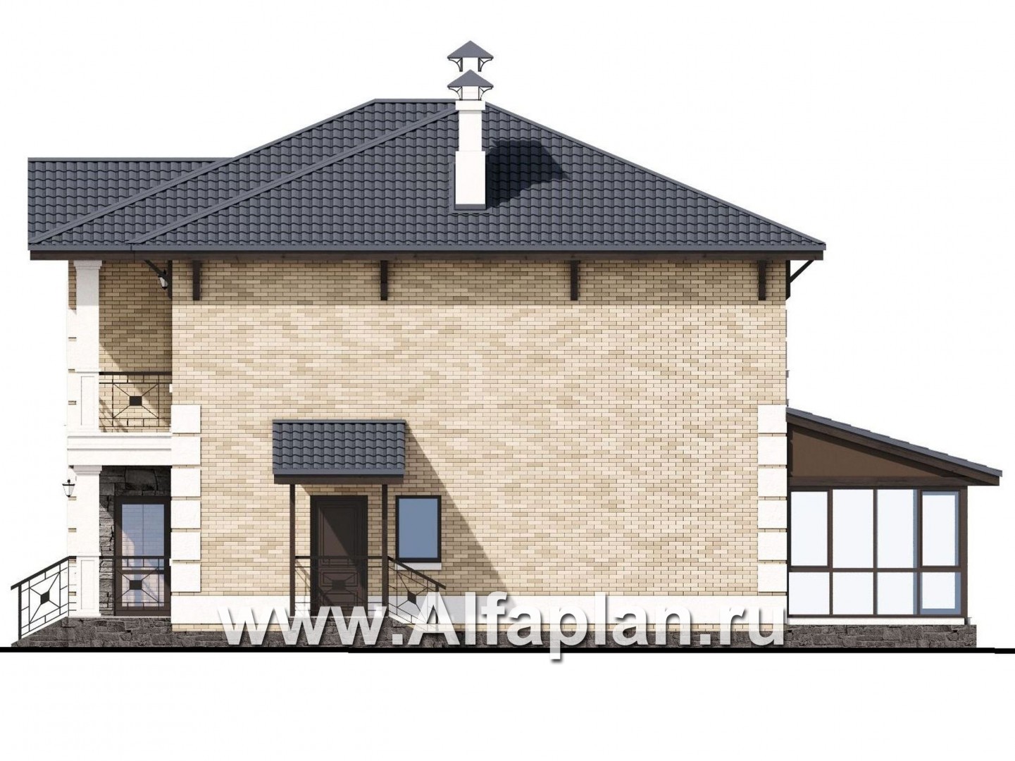 Проекты домов Альфаплан - «Седьмая высота» - комфортабельный дом с большой гостиной - изображение фасада №2