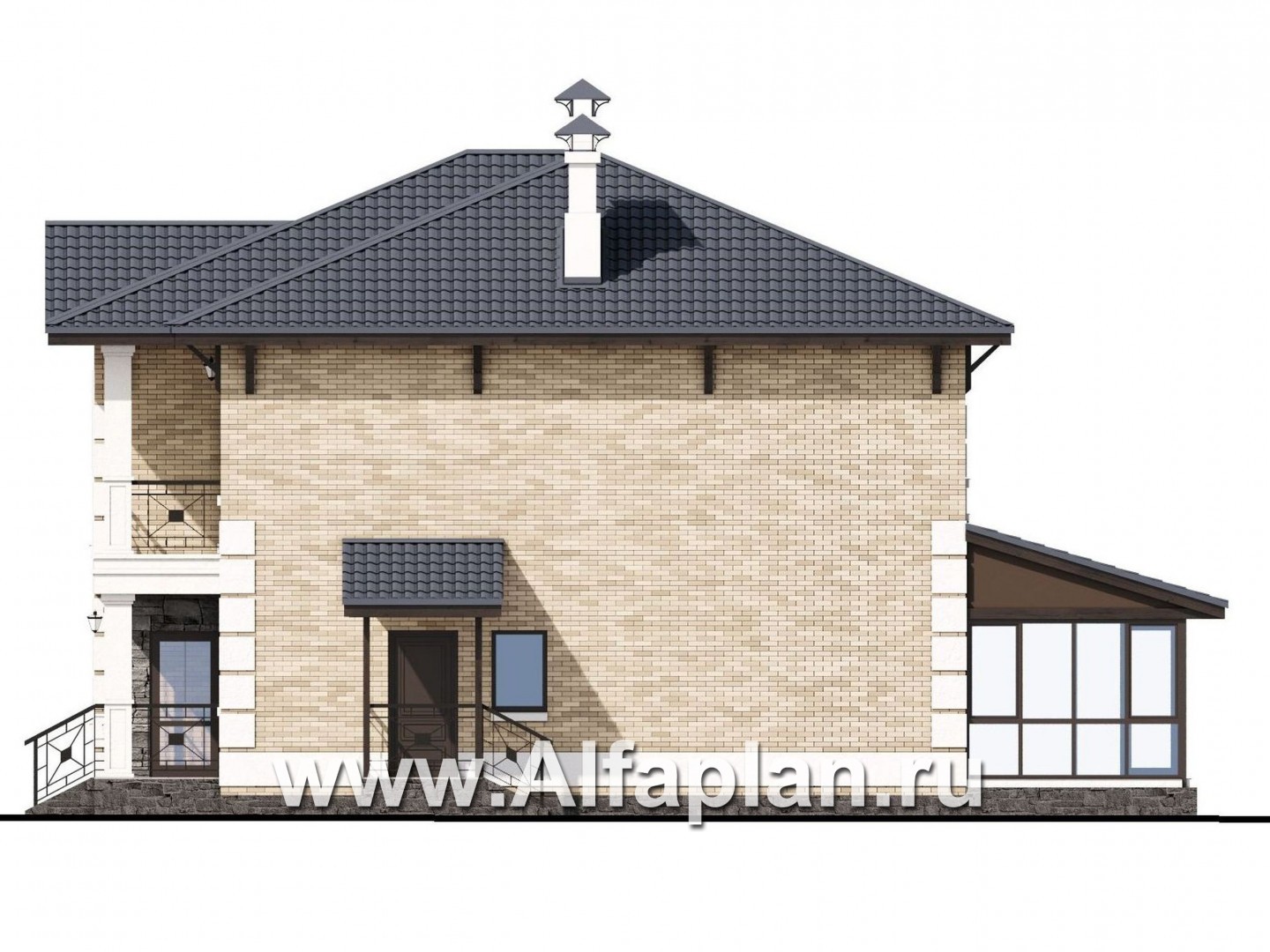 Проекты домов Альфаплан - «Седьмая высота» - комфортабельный дом с большой гостиной - изображение фасада №4