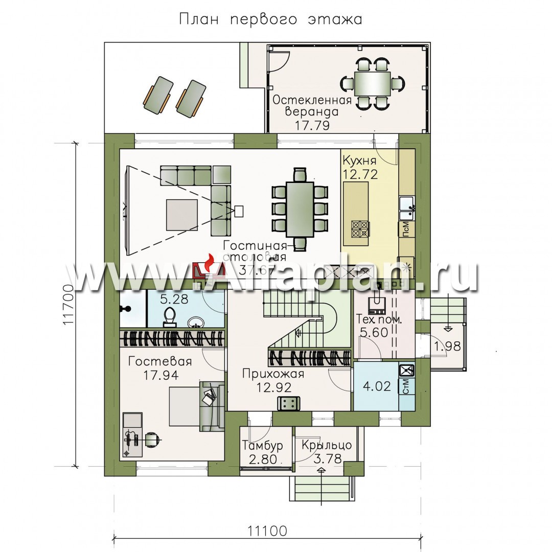 Проекты домов Альфаплан - «Седьмая высота» - комфортабельный дом с большой гостиной - план проекта №1