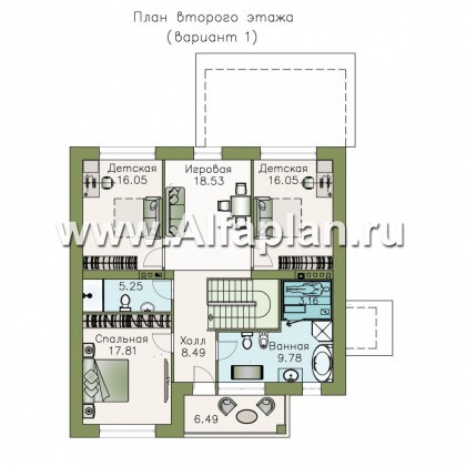 Проекты домов Альфаплан - «Седьмая высота» - комфортабельный дом с большой гостиной - превью плана проекта №2