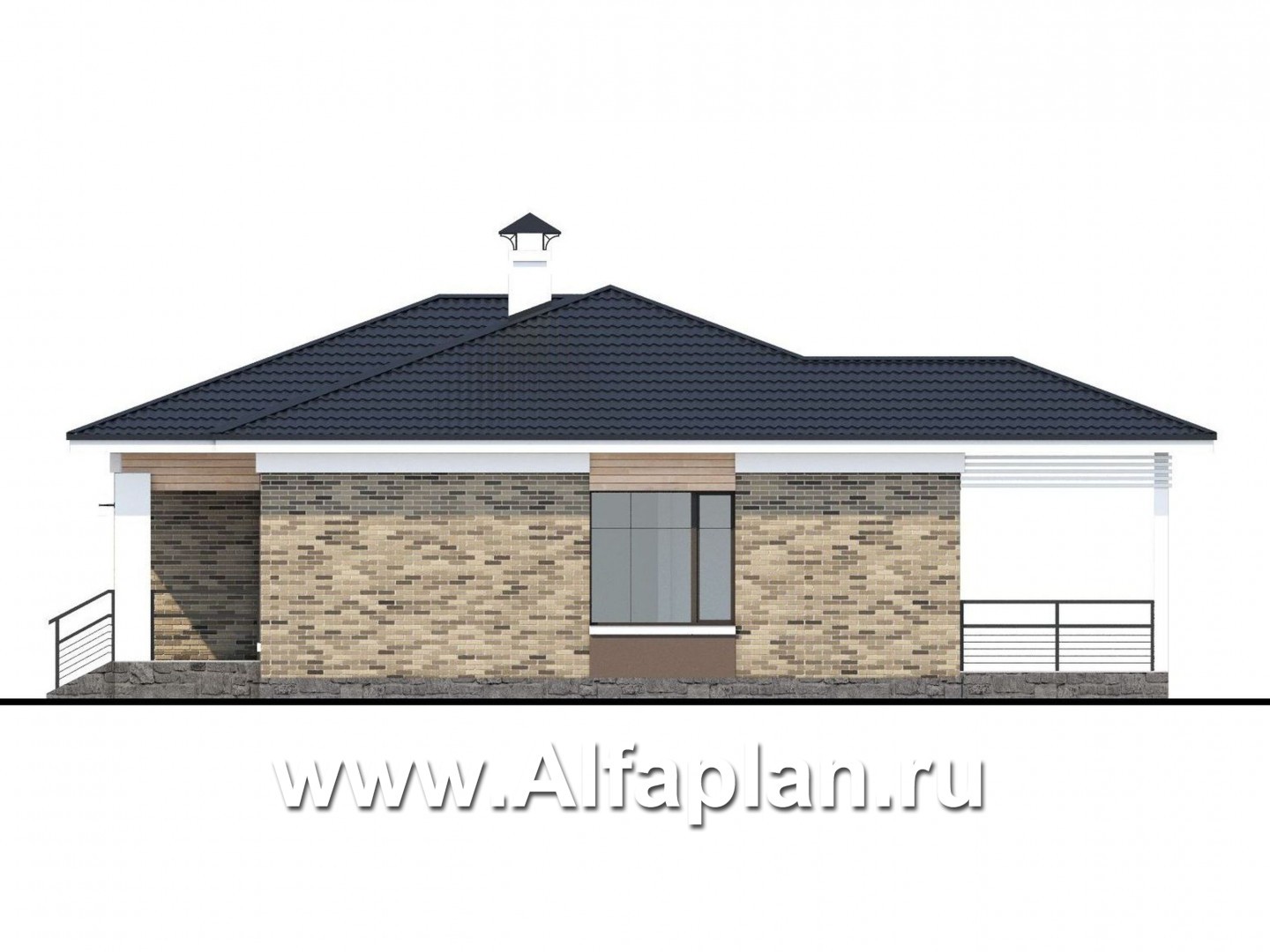 Проекты домов Альфаплан - «Выбор удачи» - современный стильный одноэтажный дом из кирпичей или блоков - изображение фасада №2