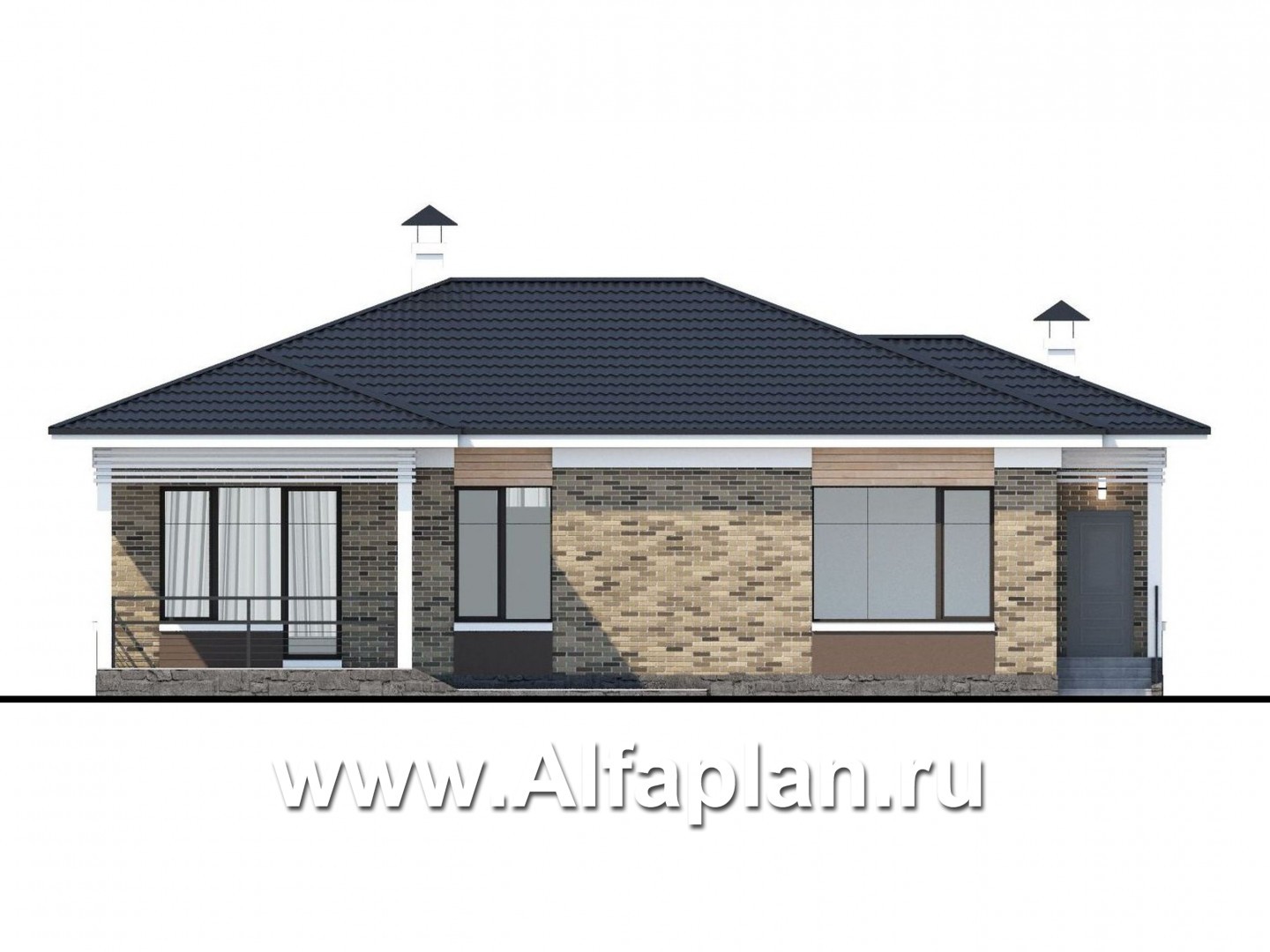 Проекты домов Альфаплан - «Выбор удачи» - современный стильный одноэтажный дом из кирпичей или блоков - изображение фасада №4