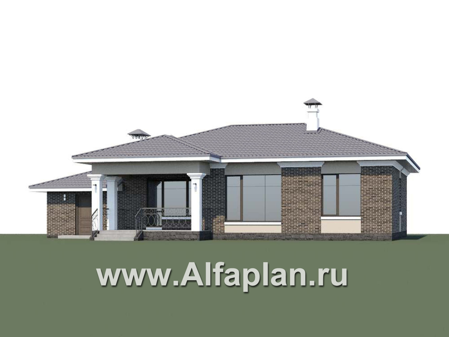Проекты домов Альфаплан - «Жасмин» - одноэтажный дом с гаражом в классическом стиле - дополнительное изображение №1