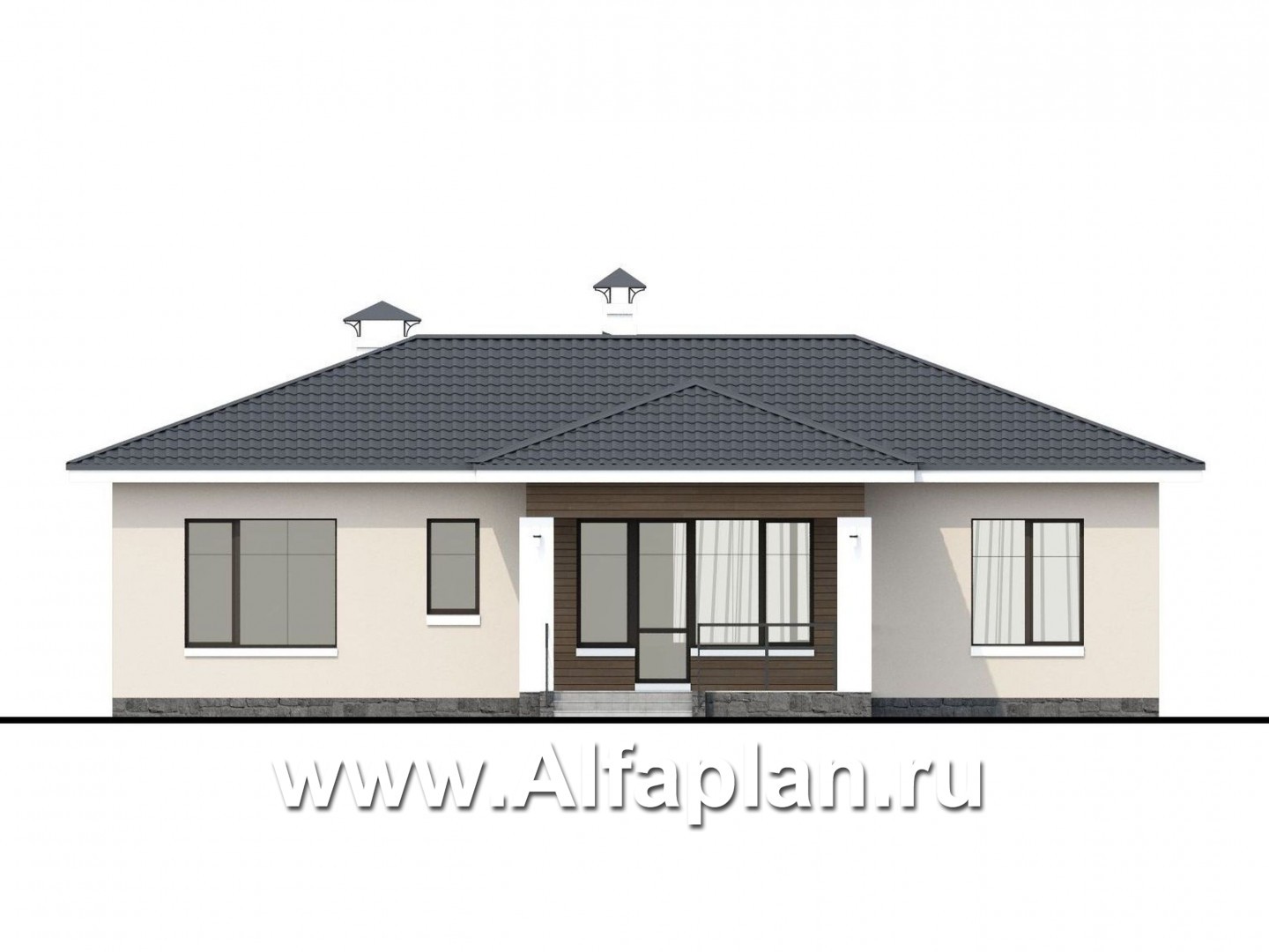 Проекты домов Альфаплан - «Безоблачный» - экономичный и комфортный одноэтажный дом - изображение фасада №4