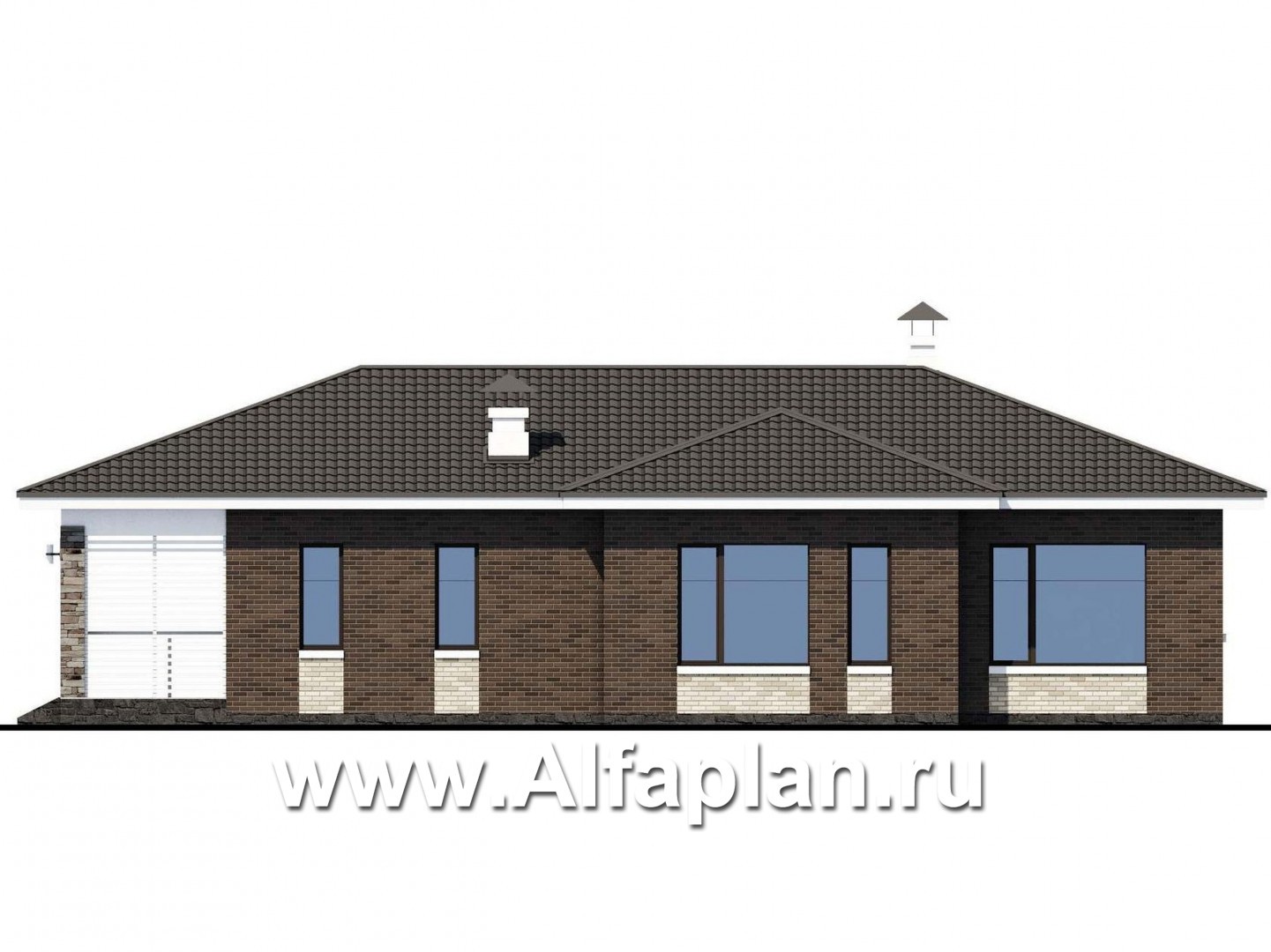 Проекты домов Альфаплан - «Персефона» - современный одноэтажный коттедж с террасой - изображение фасада №2
