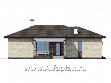Проекты домов Альфаплан - «Грация» - современный компактный одноэтажный коттедж с террасой - превью фасада №3