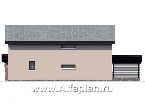 Проекты домов Альфаплан - «Писарро» - проект дома с односкатной кровлей для узкого участка - превью фасада №2