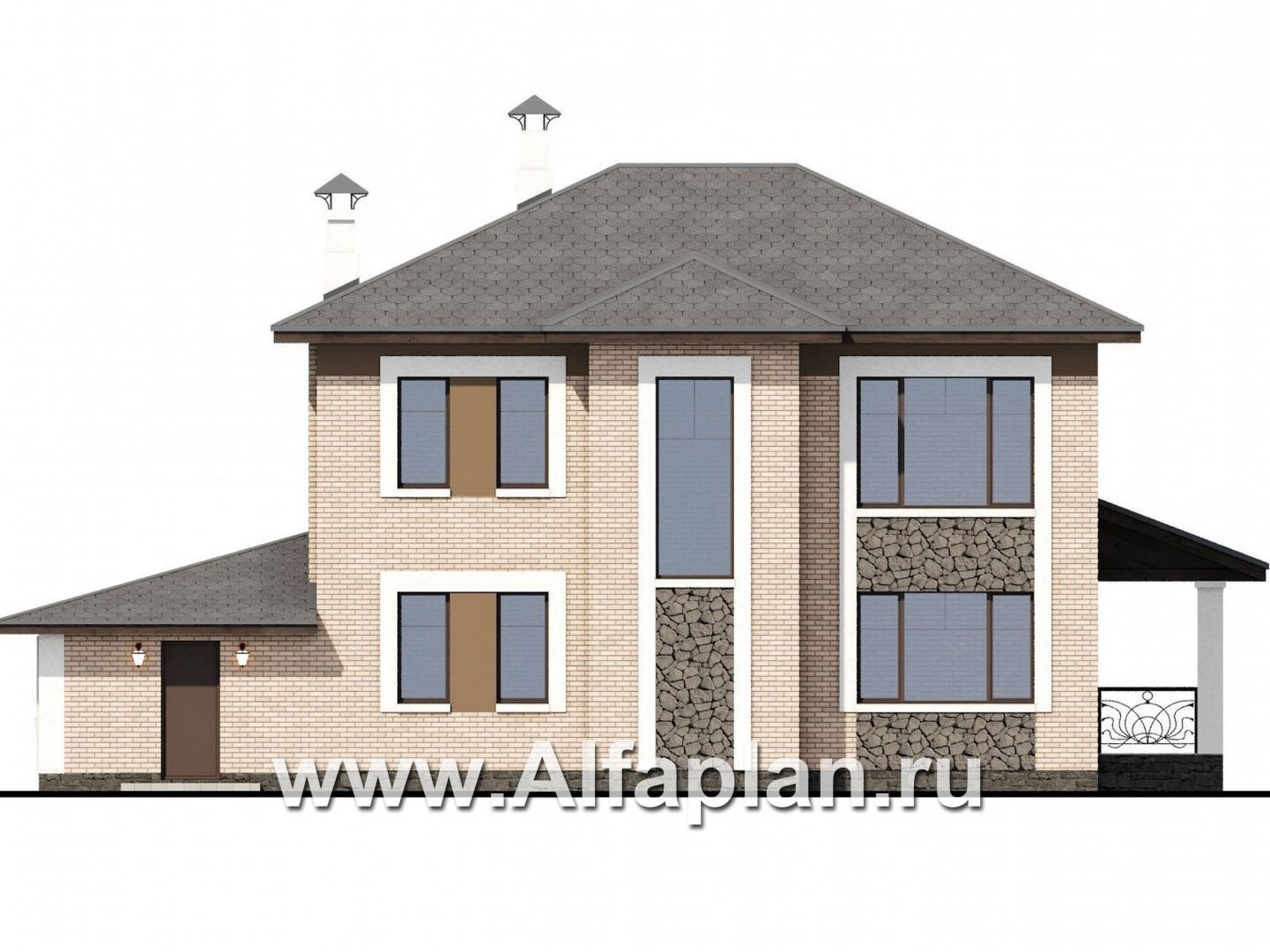 Проекты домов Альфаплан - «Арт-Нуво» - респектабельный коттедж с гаражом в стиле модерн - изображение фасада №4