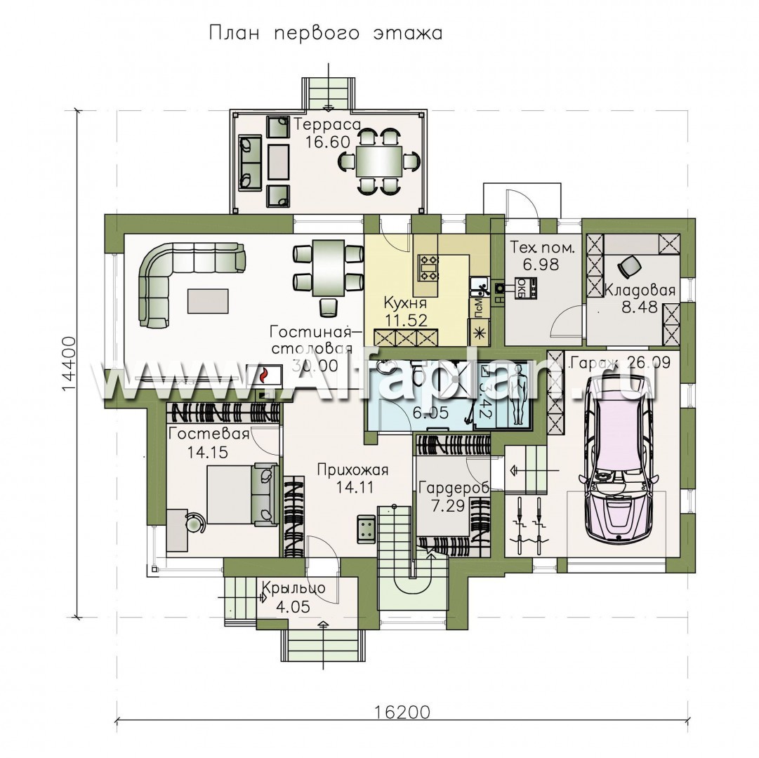 Проекты домов Альфаплан - «Эндорфин» - современный двухэтажный дом с гаражом - план проекта №1