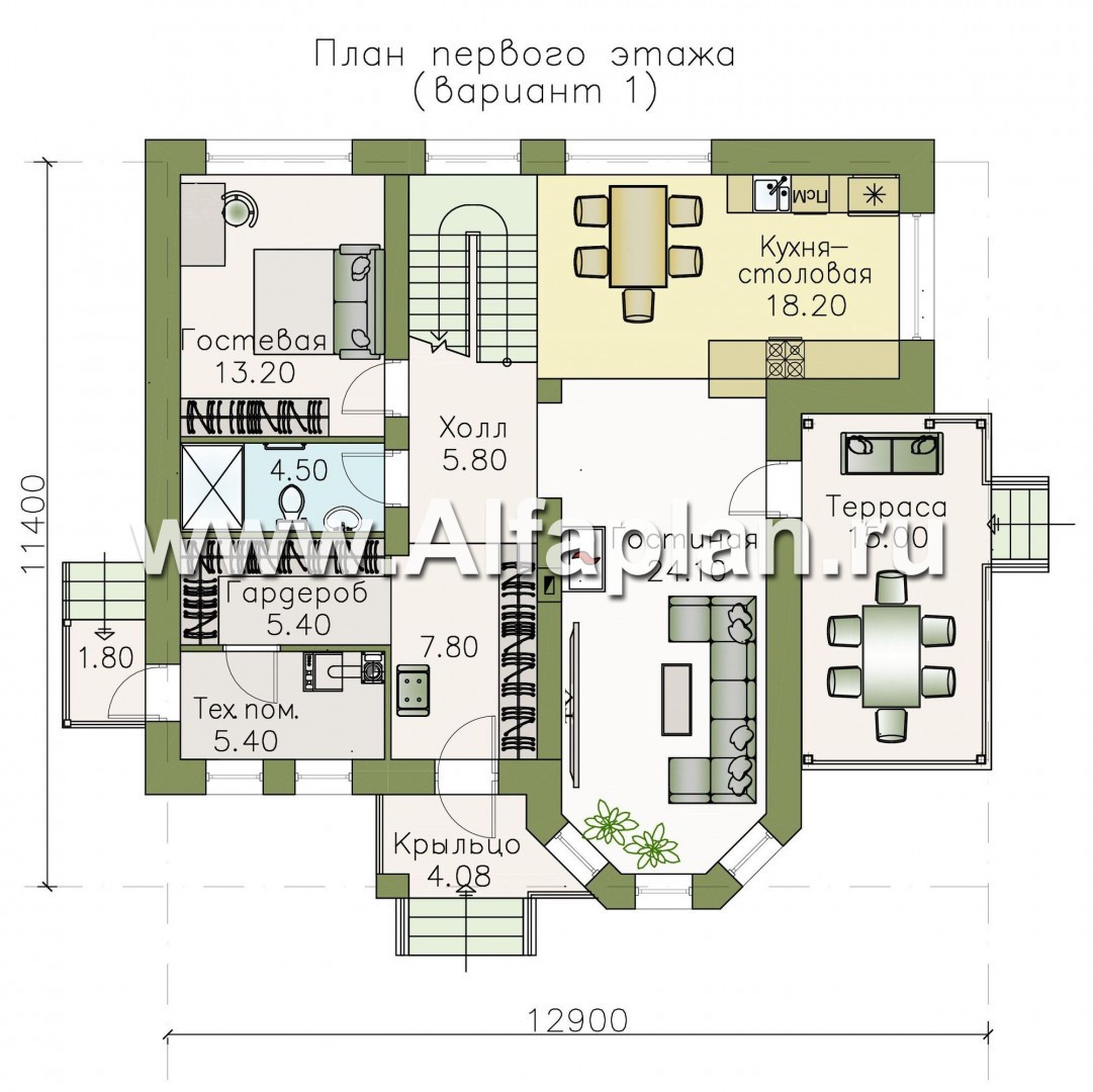 Проекты домов Альфаплан - «Статус» - современный комфортный дом с террасой - план проекта №1