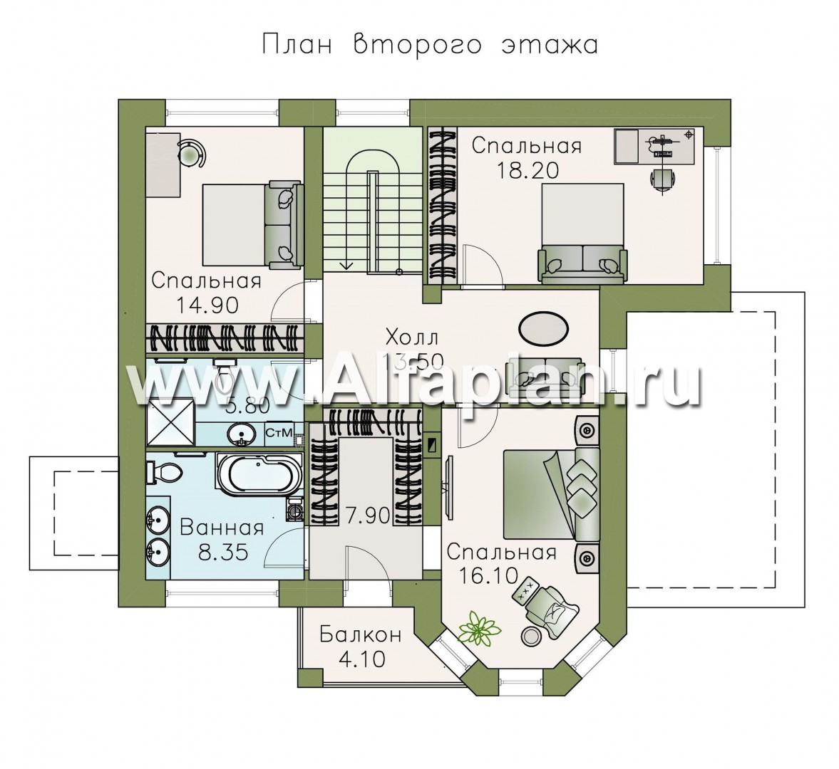 Проекты домов Альфаплан - «Статус» - современный комфортный дом с террасой - план проекта №3