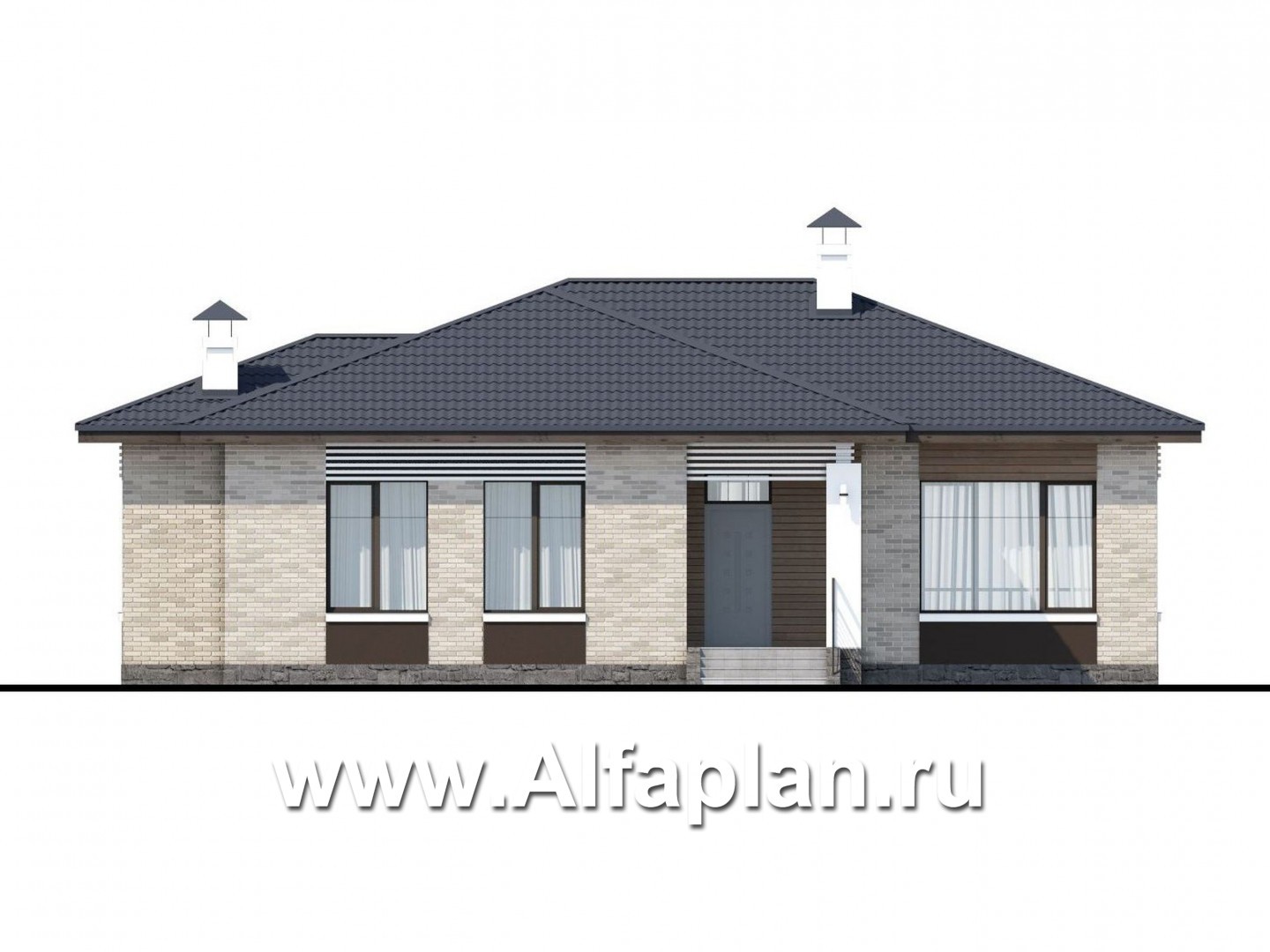 Проекты домов Альфаплан - «Выбор удачи» - современный стильный одноэтажный дом из кирпичей или блоков - изображение фасада №1