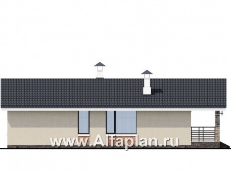 Проекты домов Альфаплан - «Родия» - одноэтажный коттедж с двускатной кровлей - превью фасада №3