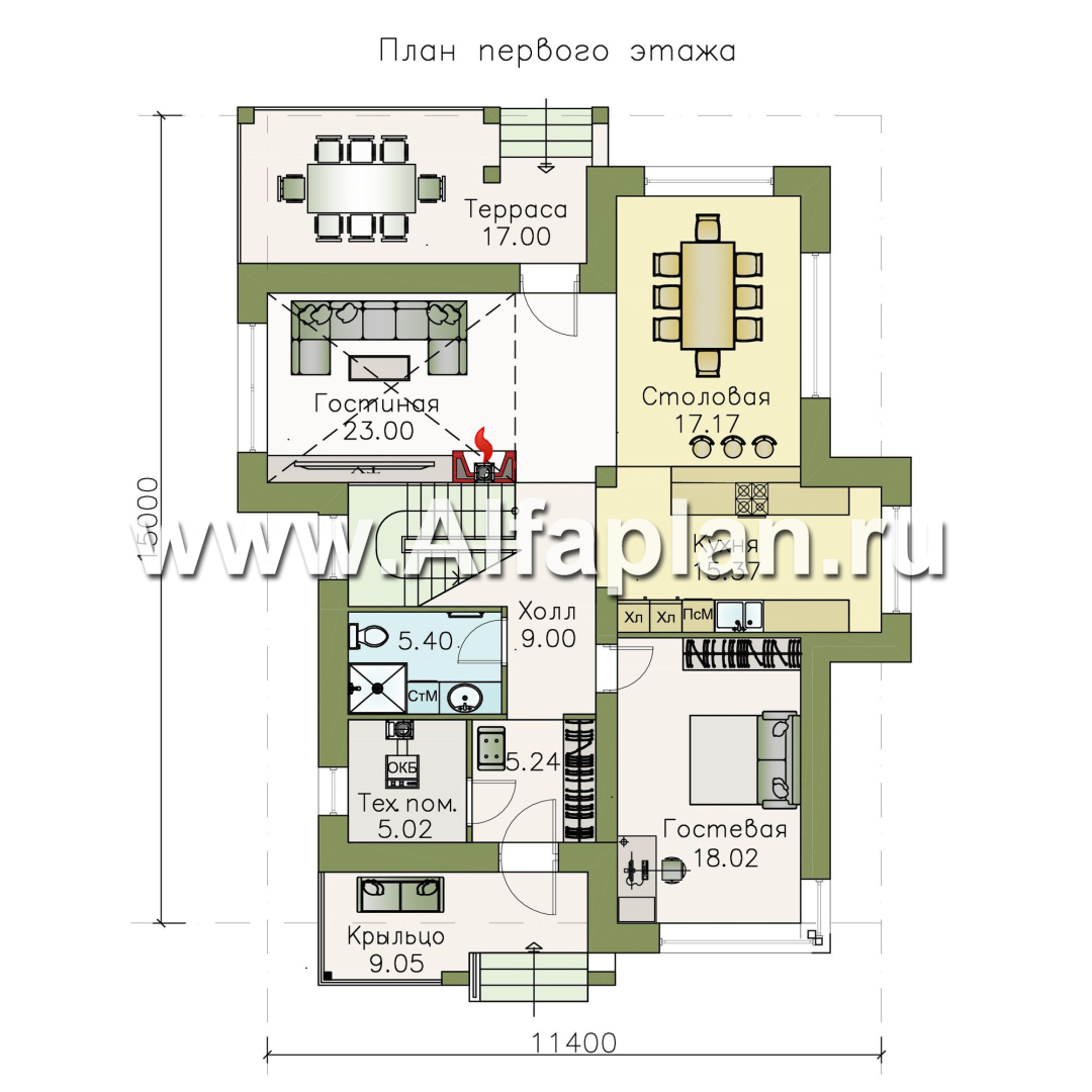 Проекты домов Альфаплан - «Эридан» - современный стильный дом с двусветной гостиной - план проекта №1