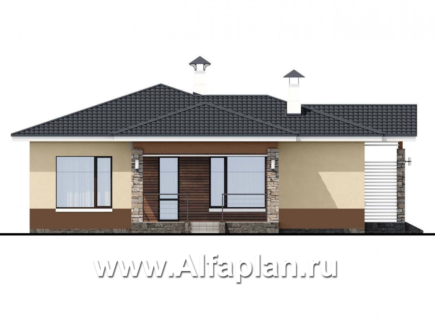 Проекты домов Альфаплан - «Мелета» - компактный и уютный одноэтажный дом с тремя спальнями - изображение фасада №3