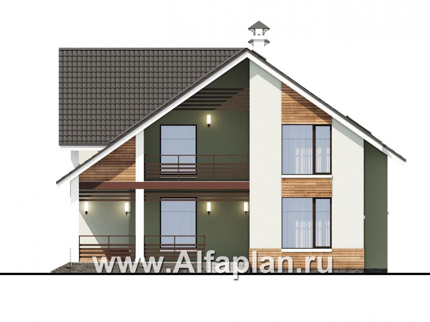 Проекты домов Альфаплан - Мансардный дом с угловым планом - изображение фасада №1