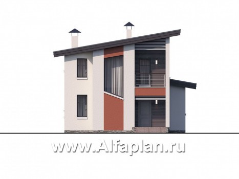 Проекты домов Альфаплан - «Рациональ» - компактный коттедж с односкатной кровлей - превью фасада №1