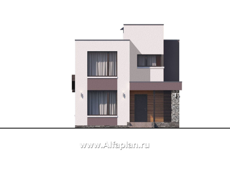 Проекты домов Альфаплан - «Арс» - дом с плоской кровлей для узкого участка - превью фасада №1