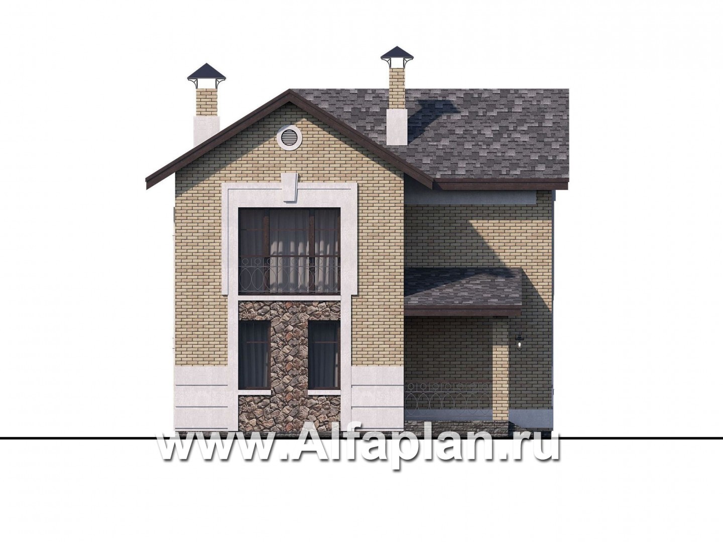 Проекты домов Альфаплан - «Каменка» - компактный экономичный дом в ретро-стиле - изображение фасада №3